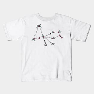 Pavo (Peacock) Constellation Roses and Hearts Doodle Kids T-Shirt